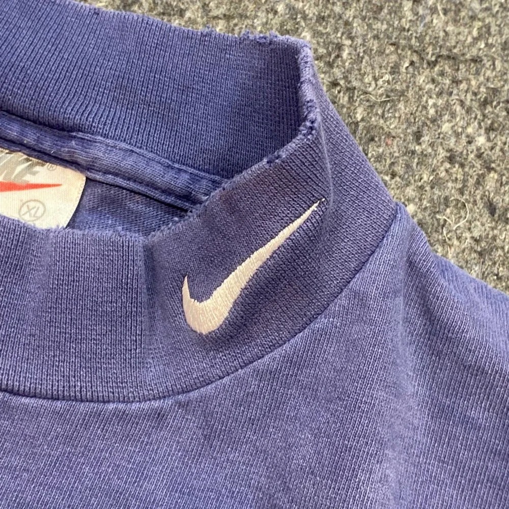 Nike Mock Neck TShirt Sz XL Mens Blue Vintage 90s Made in USA Swoosh Distressed